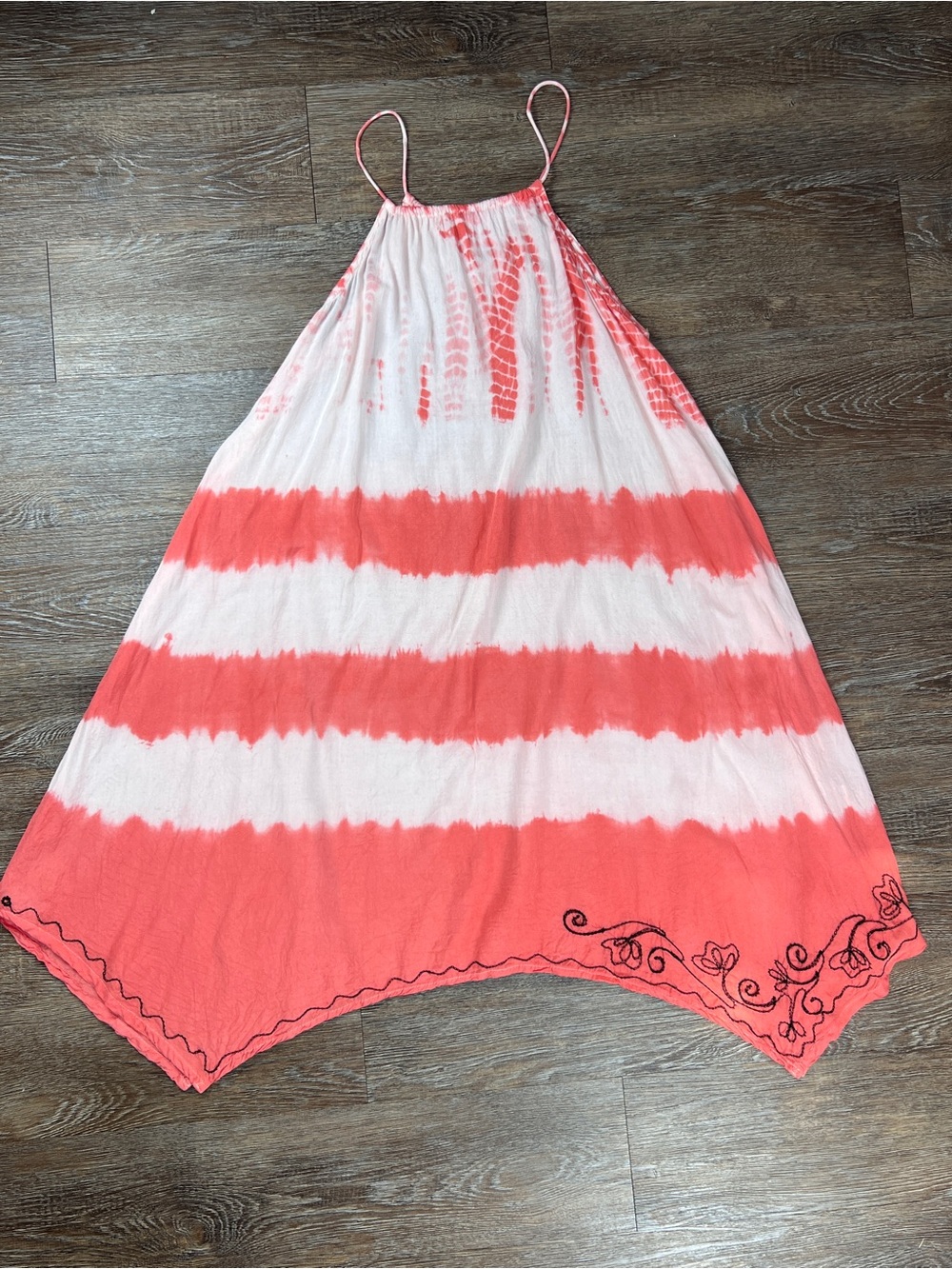 Beach by Exist Tie Dye Halter Dress Coral White Sharkbite Hem | One Size